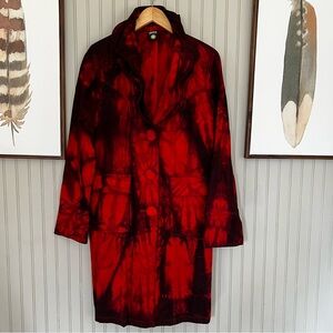 Peoria Emporium Abstract Red & Black Single Breasted Mid Length Trench Coat